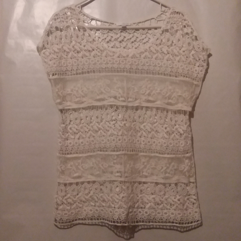 Charming Charlie‎ Open Crochete Lace Boho Top Med